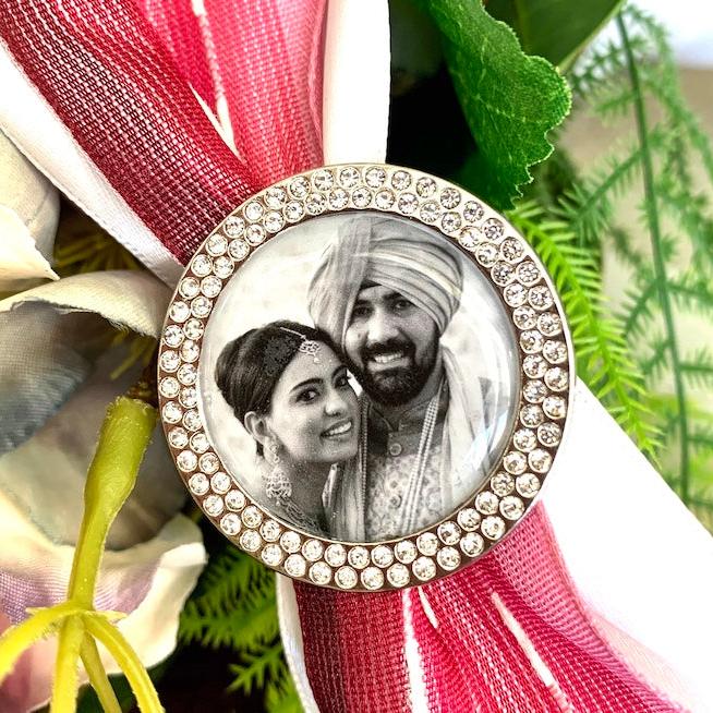 Rhinestone Bling Memorial Brooch Pin with Photo - Perfect Pendants Plus