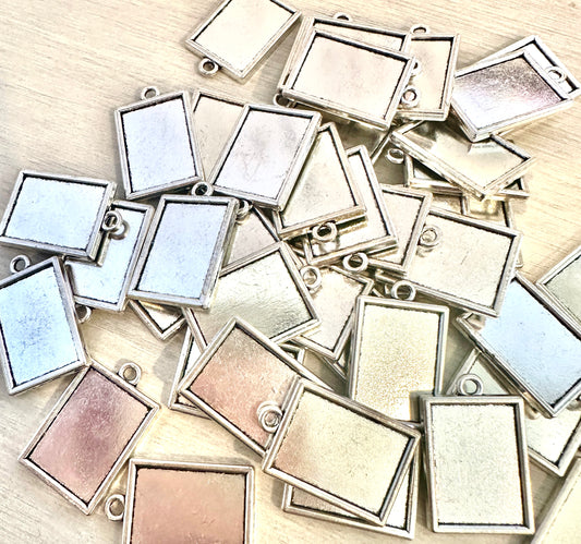 40- Double sided Rectangle ( loop) antique silver - Perfect Pendants Plus