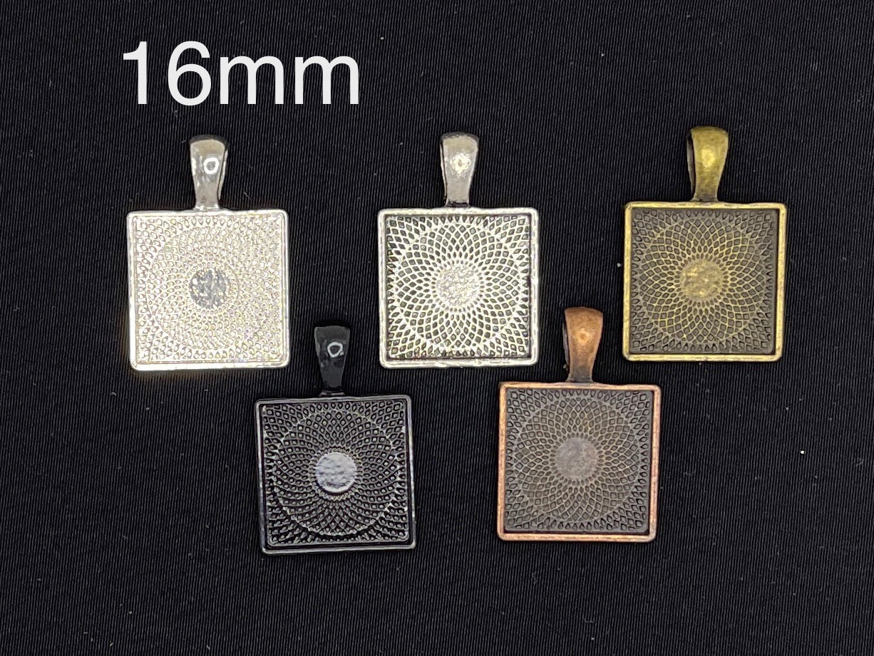 16mm Small Square Pendant Trays for DIY Jewelry Settings - Perfect Pendants Plus