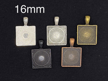 16mm Small Square Pendant Trays for DIY Jewelry Settings - Perfect Pendants Plus