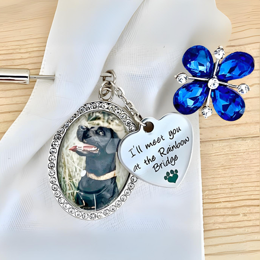 Pet Memorial Photo Charm for Brides Wedding Bouquet rainbow bridge