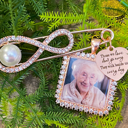 Wedding Memorial 25mm Photo Charm and Brooch Rose Gold - Perfect Pendants Plus