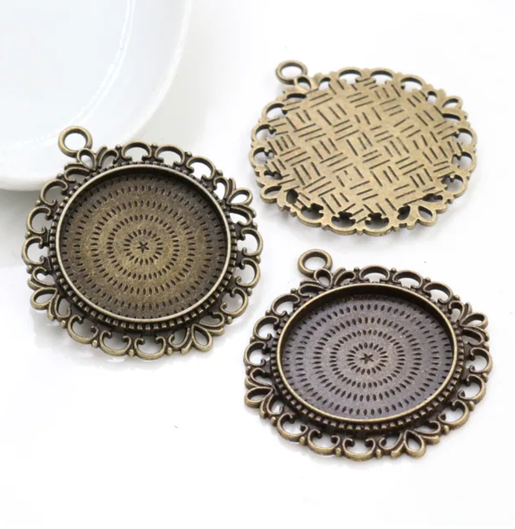 25mm Round Lace Pendant Setting Tray 1 inch - Perfect Pendants Plus