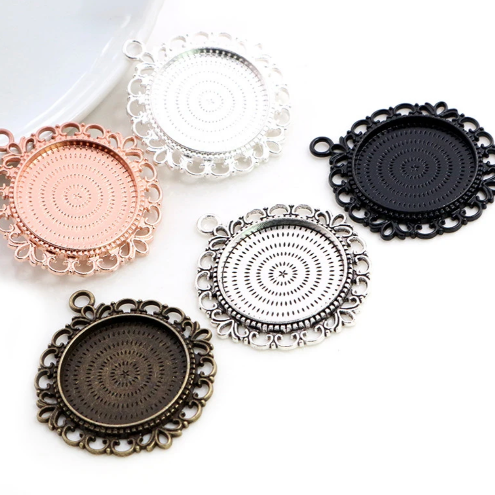 25mm Round Lace Pendant Setting Tray 1 inch - Perfect Pendants Plus
