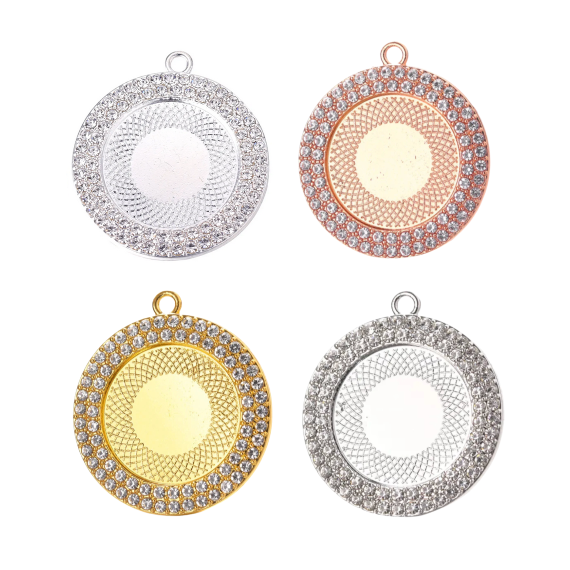 25mm Double Rhinestone Round Pendant Setting Tray 1 inch