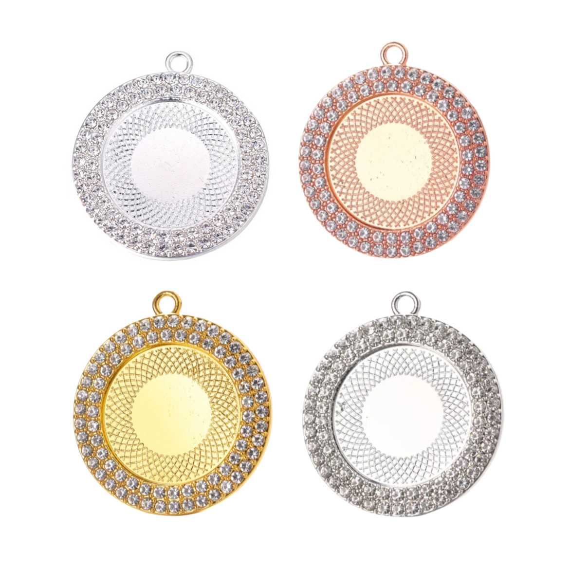 6 - 25mm Double Rhinestone Round Pendant Setting Tray 1 inch - Perfect Pendants Plus
