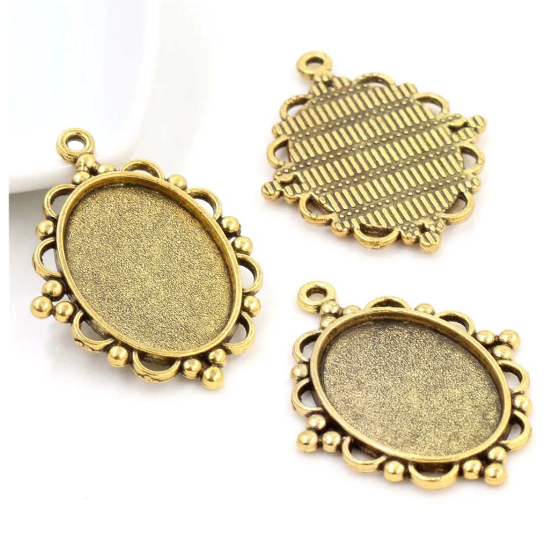 oval bezel cabochon setting blank charm antique gold