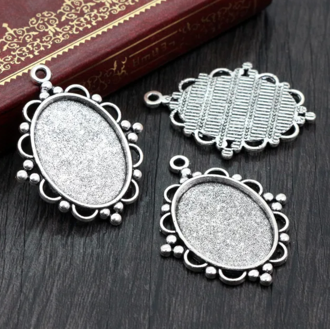 oval bezel cabochon setting blank charm antique silver