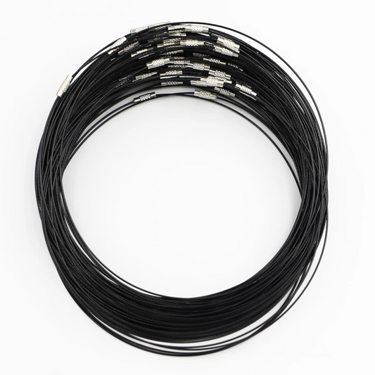 12- 18 Inch Black Steel Wire Necklace Choker with Screw Clasp - Perfect Pendants Plus