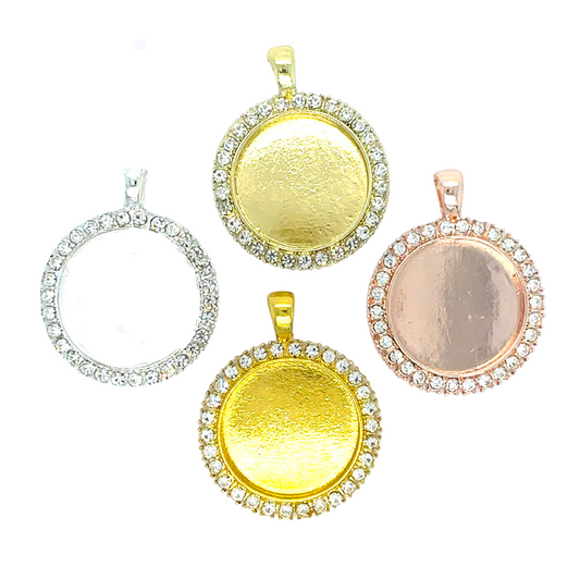 25mm Rhinestone Round Pendant Setting 1 inch