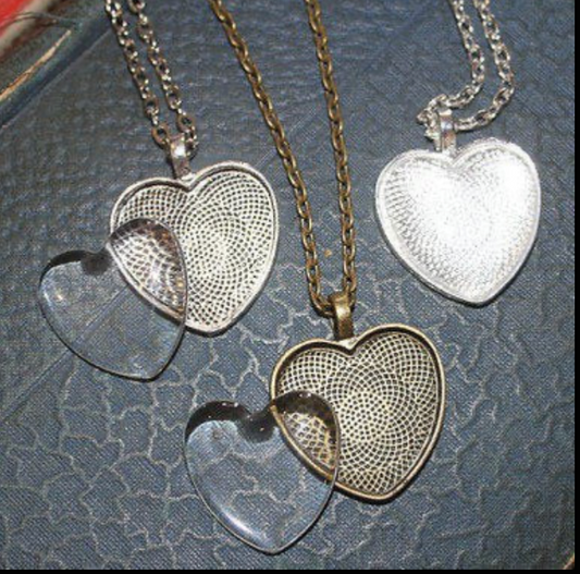 Necklace Making Kit 25mm Heart Shaped Clear Glass cabochon - 1 inch