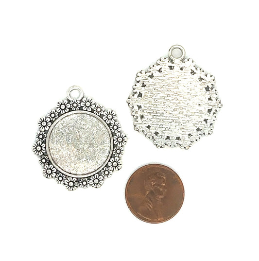 6 Pieces 25mm Round Flower Edge Pendant Setting Tray 1 inch - Perfect Pendants Plus