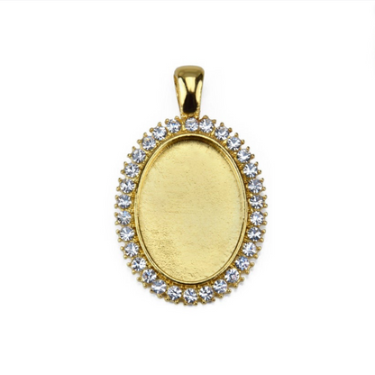 Oval Rhinestone Silver Pendant for Necklaces - Perfect Pendants Plus
