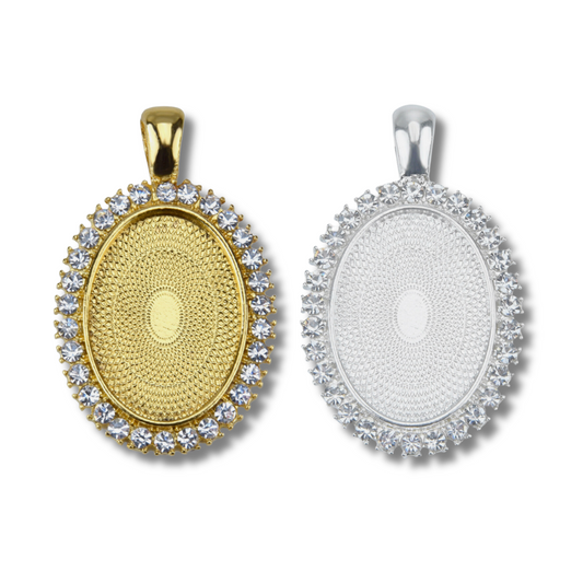Oval Rhinestone Silver Pendant for Necklaces - Perfect Pendants Plus