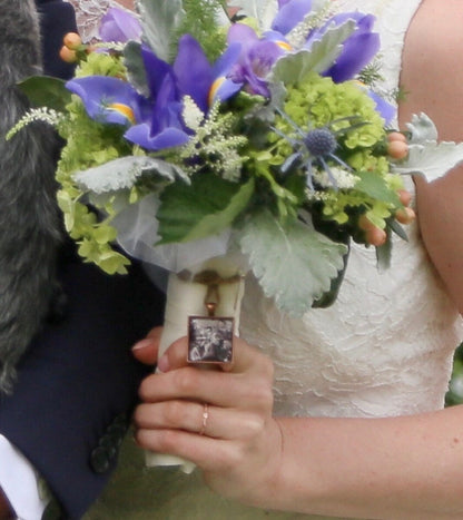 Walk me down the aisle - Wedding Jewelry charms to hang from bouquet - Photo memory pendant for keepsake includes everything you need