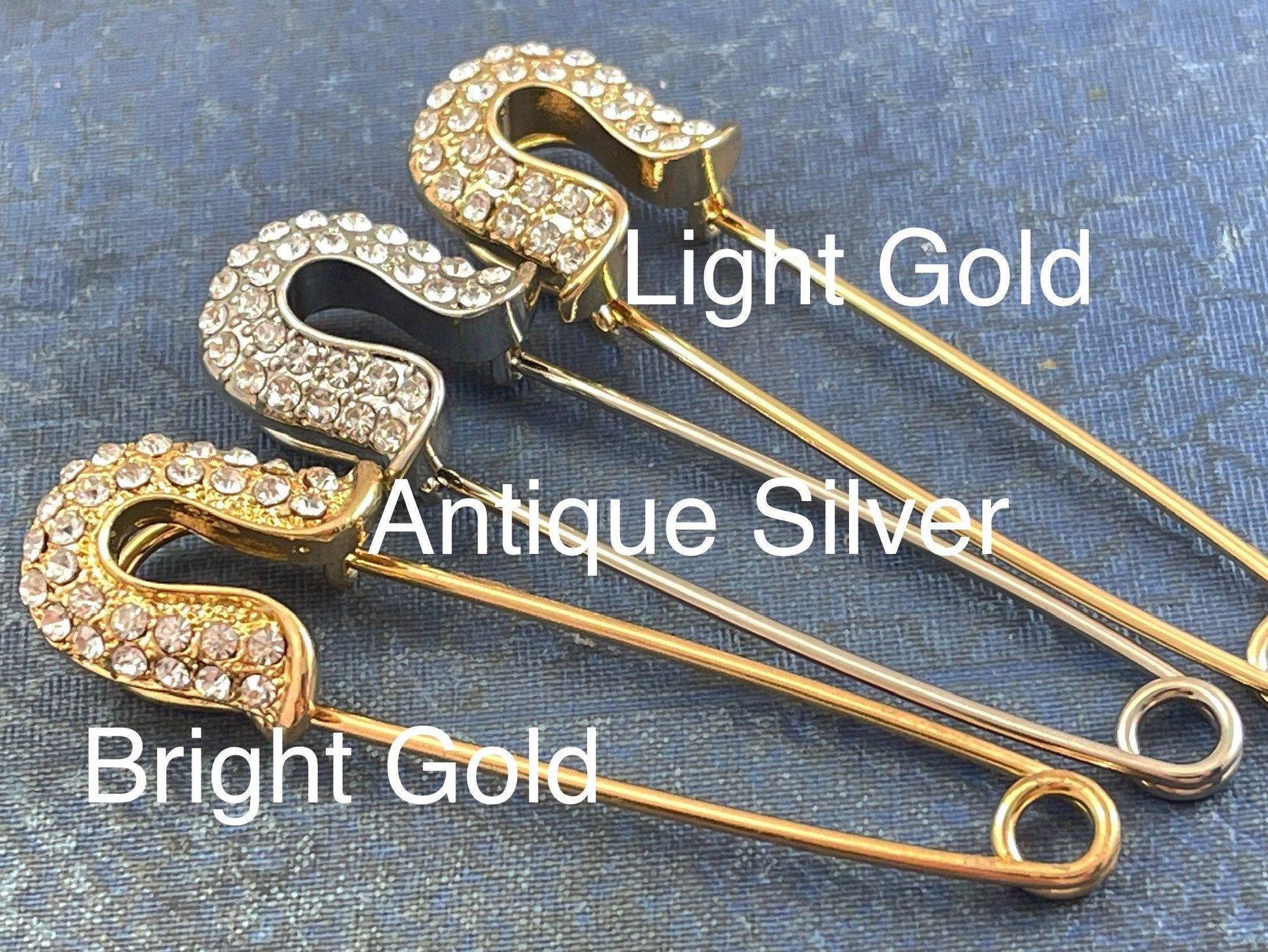 Light Gold Rhinestone Brooch Safety Pin Wedding - Perfect Pendants Plus