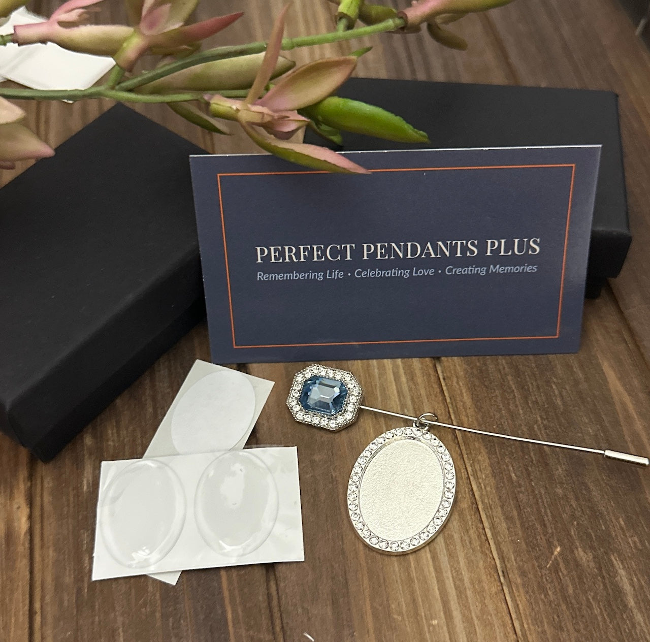 DIY Kit Photo Locket Something Blue Memory Charm and Pin - Perfect Pendants Plus