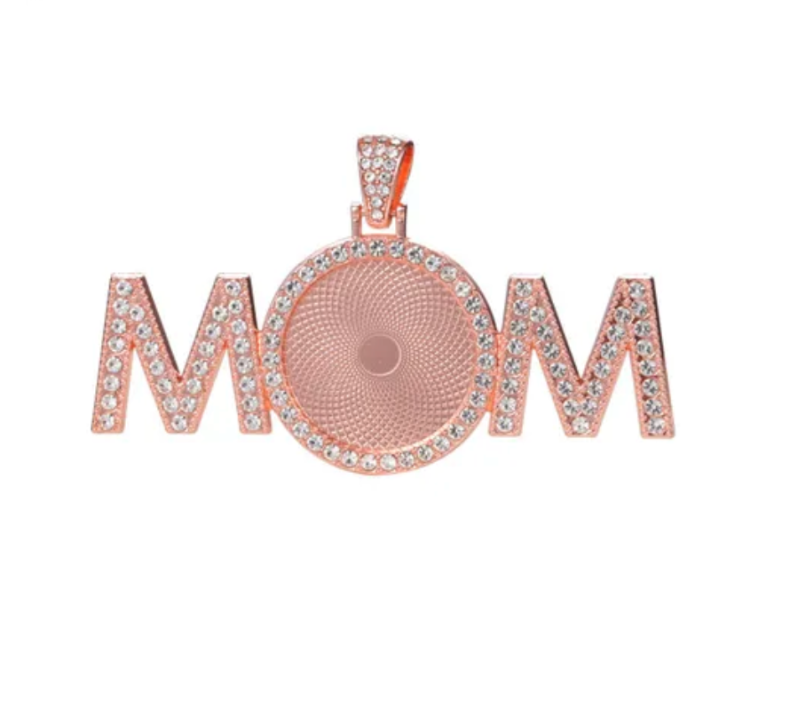 Mom Rhinestone Necklace Ornament Photo Charm Necklace