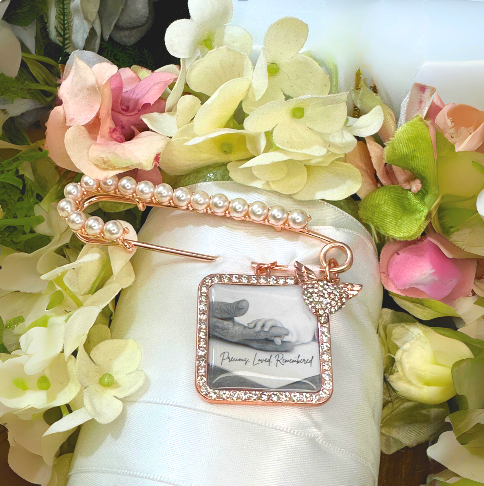 Wedding Memorial Photo Charm and Brooch Angel Wings - Perfect Pendants Plus