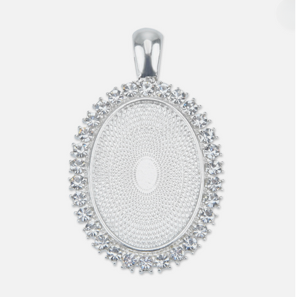 Oval Rhinestone Silver Pendant for Necklaces - Perfect Pendants Plus