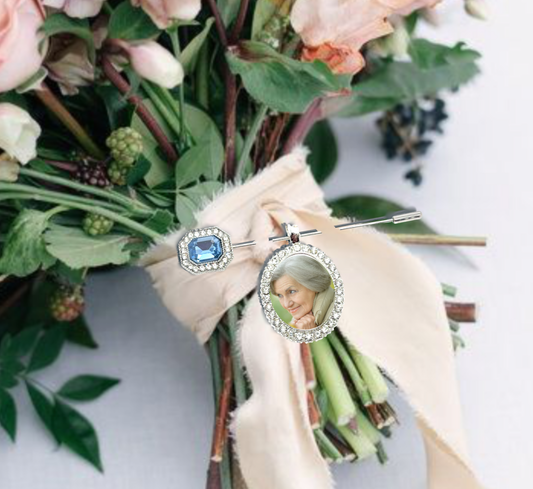 Picture charm and Brooch Loss of Loved One Photo Something Blue - Perfect Pendants Plus