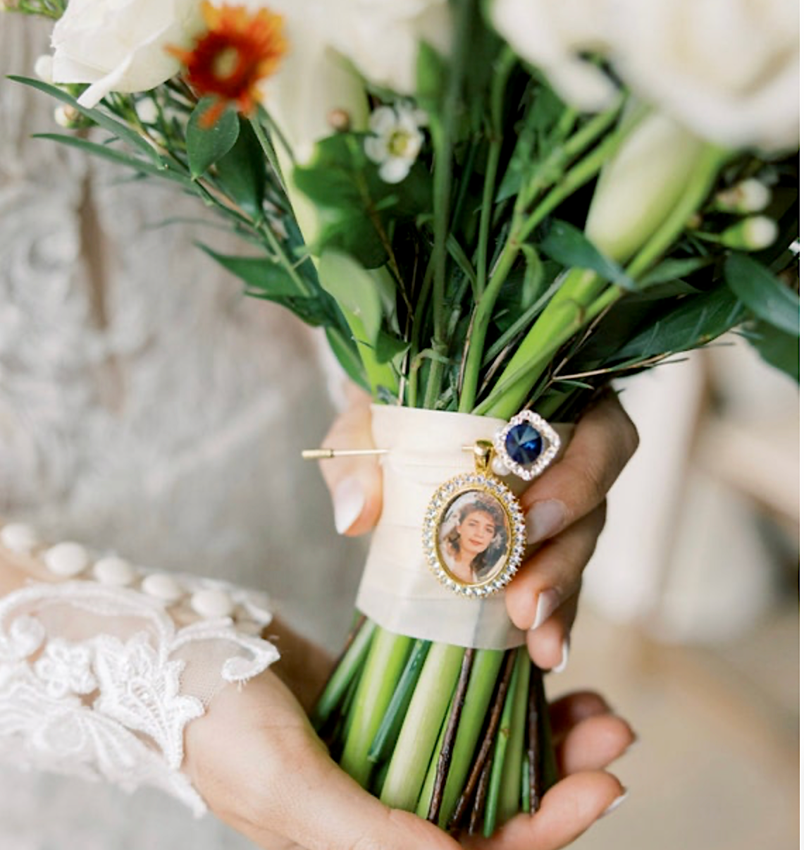 Wedding Memorial Loss of Loved One Photo Charm Something Blue Pin