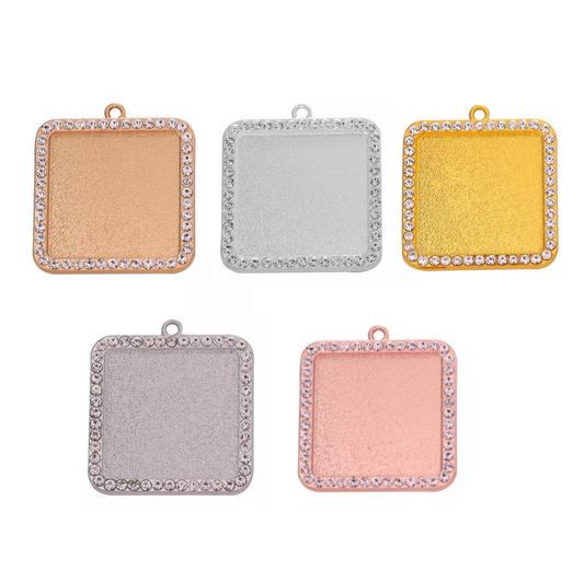 25mm Rhinestone Square Photo Charm Pendant Tray DIY Jewelry Settings - Perfect Pendants Plus