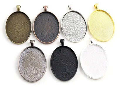 30x40mm Large Oval Blank Cameo Setting Pendant Trays - Perfect Pendants Plus