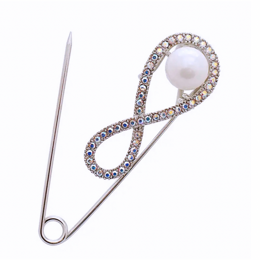 Silver Iridescent Rhinestone and Pearl Pin