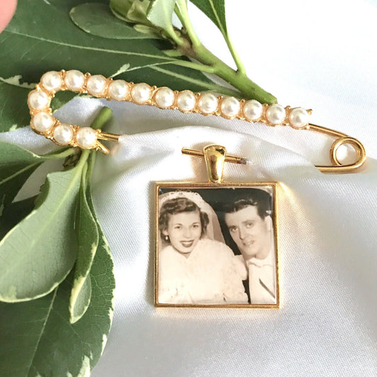 DIY Kit 25mm Square with Pearl Pin Wedding Photo Jewelry - Perfect Pendants Plus