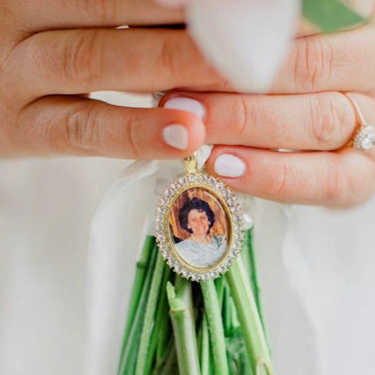 DIY Kit Rhinestone Oval Photo Locket Charm for Wedding Bouquet - Perfect Pendants Plus