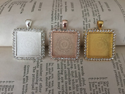 Rhinestone Square Wedding Bouquet Photo Pendant - Perfect Pendants Plus