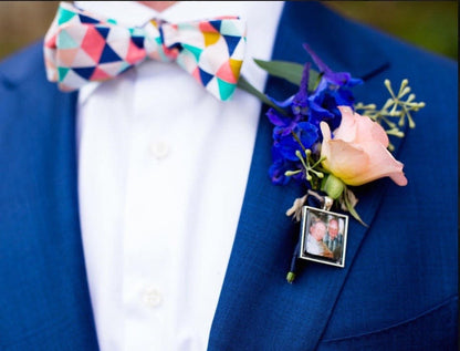 DOUBLE SIDED Grooms Boutonniere Memorial Wedding Photo charm Keepsake - Carry the memory of your loved ones gift groomsman DIY Custom Made