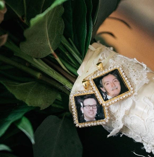 Rhinestone Square Wedding Bouquet Photo Pendant - Perfect Pendants Plus