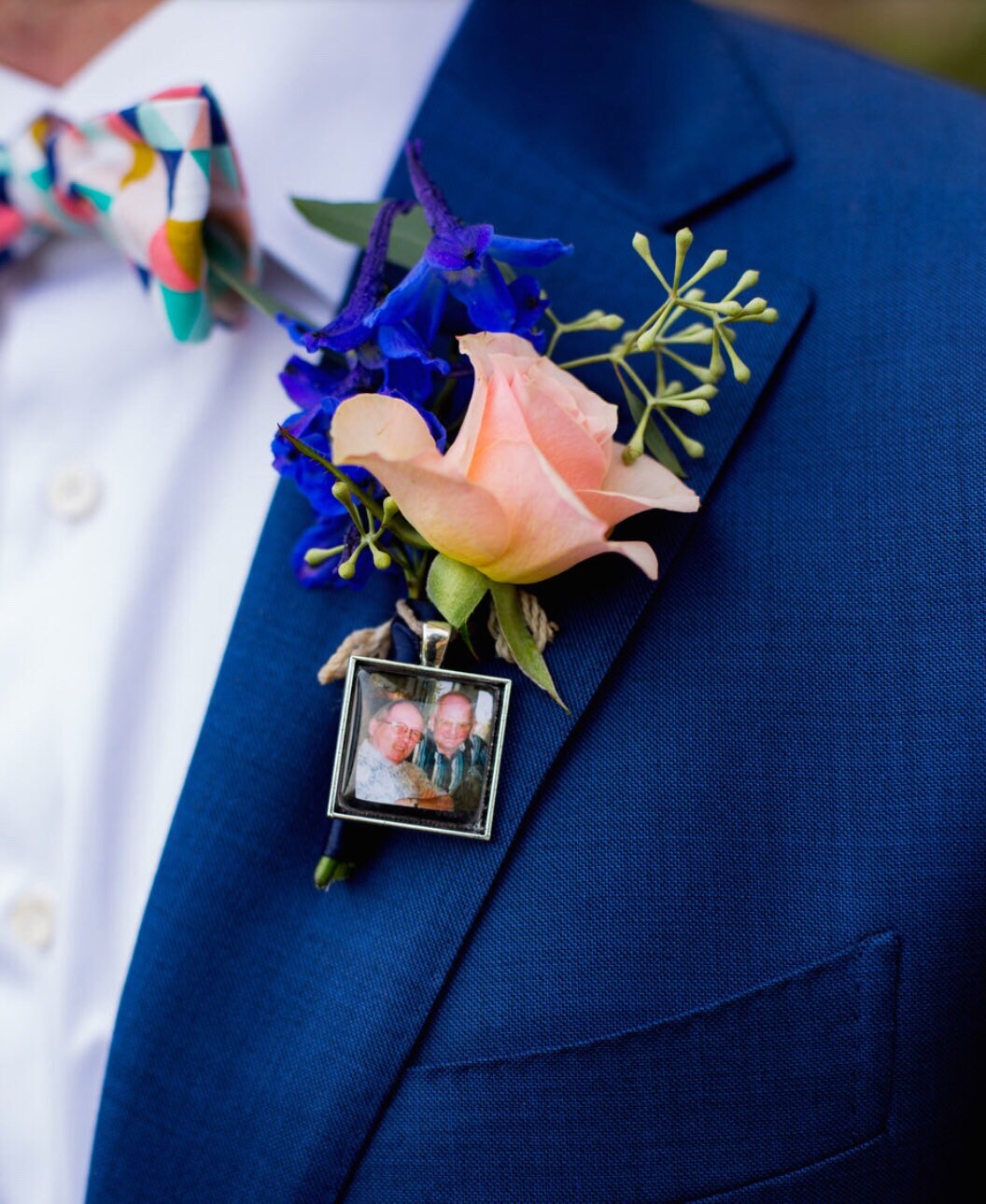 DIY Kit 20mm Square Groom Boutonnière Charm with Matching Pin - Perfect Pendants Plus