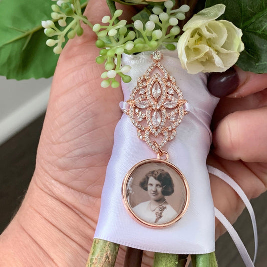 Custom Wedding Something Old photo Memory charm to attach to bride bouquet Gift for wedding bridal shower - Remembering Loved ones Boutique