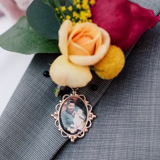 18x25mm Oval Grooms Boutonniere Memorial Wedding Photo charm Keepsake - Perfect Pendants Plus