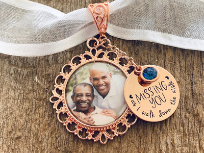 Missing you as I walk wedding photo charm blue - Perfect Pendants Plus