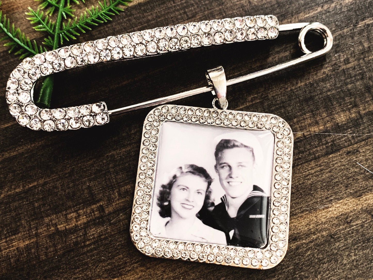Double Rhinestone Photo Keepsake Charm and Pin - Perfect Pendants Plus