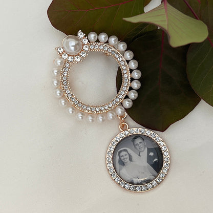 Custom Wedding photo Memory Charm and pin to attach to bride bouquet Gift for bridal shower - Remembering Loved ones