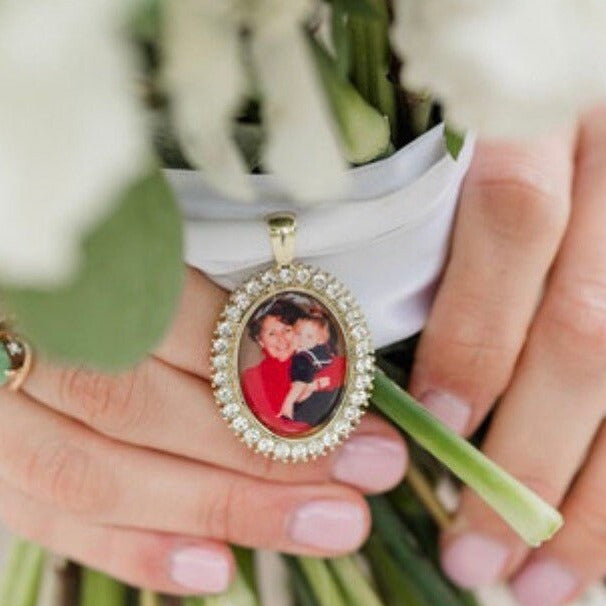 DIY Kit Rhinestone Oval Photo Locket Charm for Wedding Bouquet - Perfect Pendants Plus