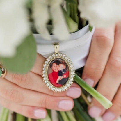 DIY Kit Rhinestone Oval Photo Locket Charm for Wedding Bouquet - Perfect Pendants Plus