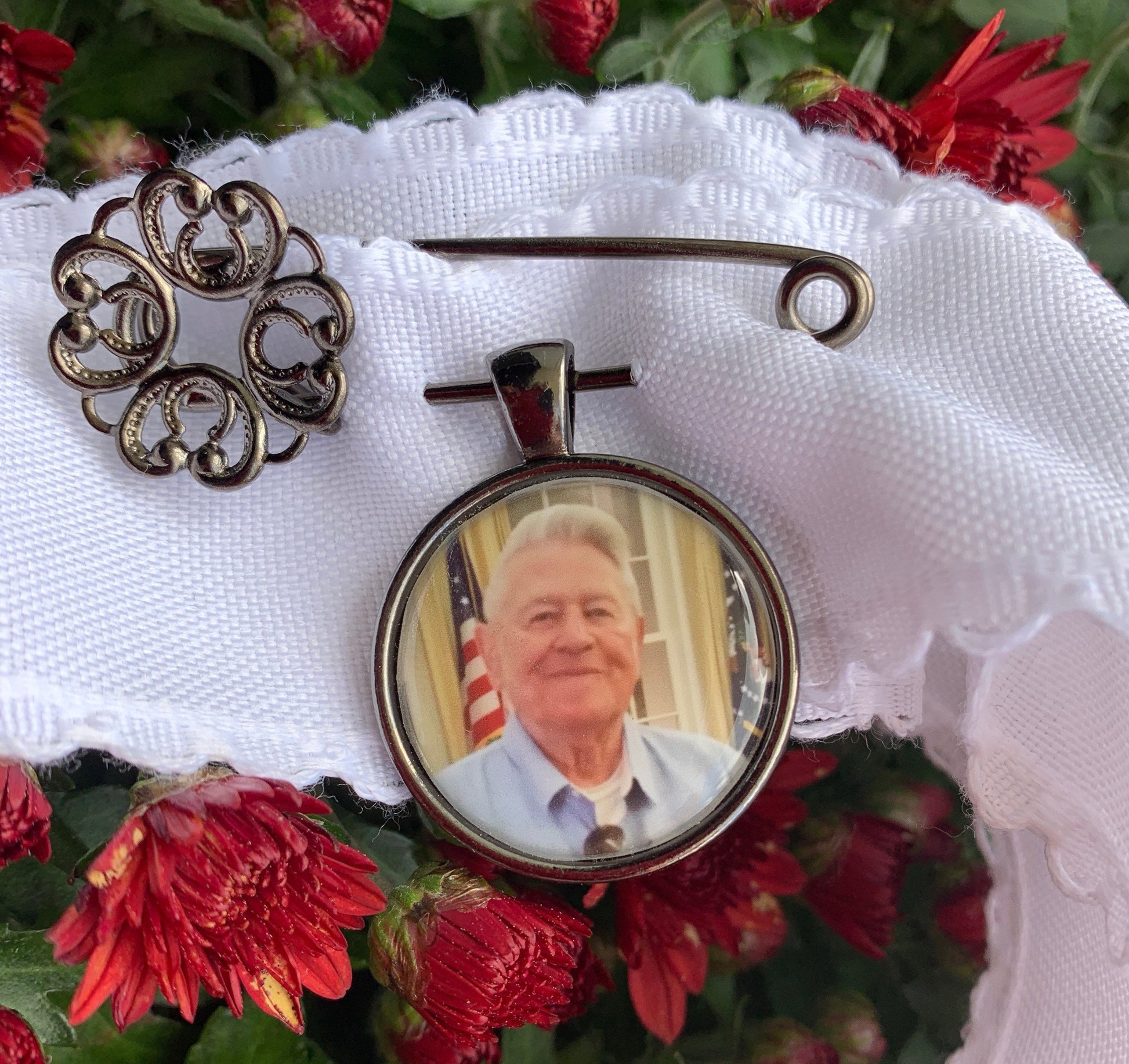 Walk me down the aisle - Custom made with your photo Inserted wedding Jewelry charms to hang from bouquet Photo memory pendant for keepsake