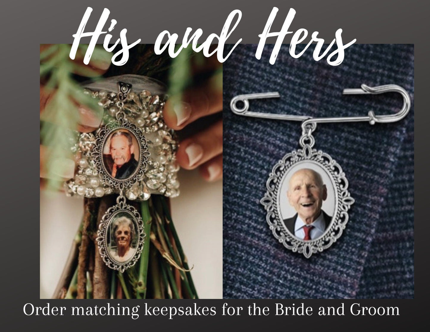 CUSTOM Made Walk me down the aisle His & Hers Wedding bouquet charms photo memorial charms - Perfect Pendants Plus