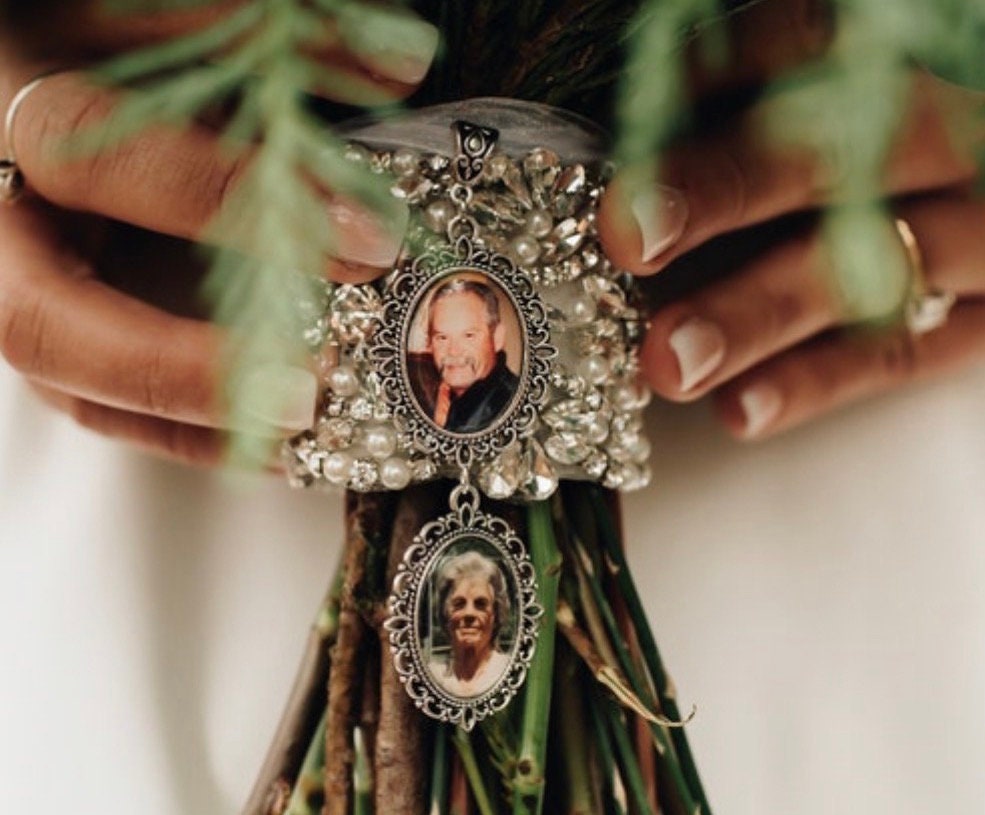 CUSTOM Made Walk me down the aisle His & Hers Wedding bouquet charms photo memorial charms - Perfect Pendants Plus