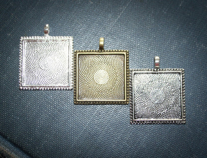 25mm Square Beaded Edged Pendant Frame 1 inch - Perfect Pendants Plus
