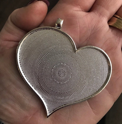 Large Heart Pendant Trays blank Silver Plated - Perfect Pendants Plus