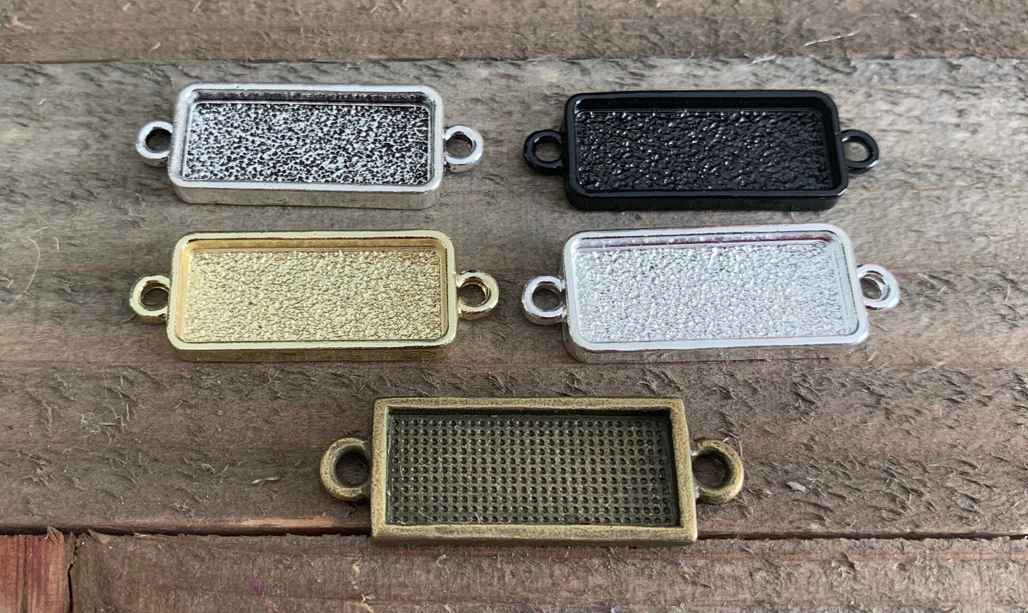 10x25mm Connector Rectangle Bezels Side Loop Horizontal - Perfect Pendants Plus