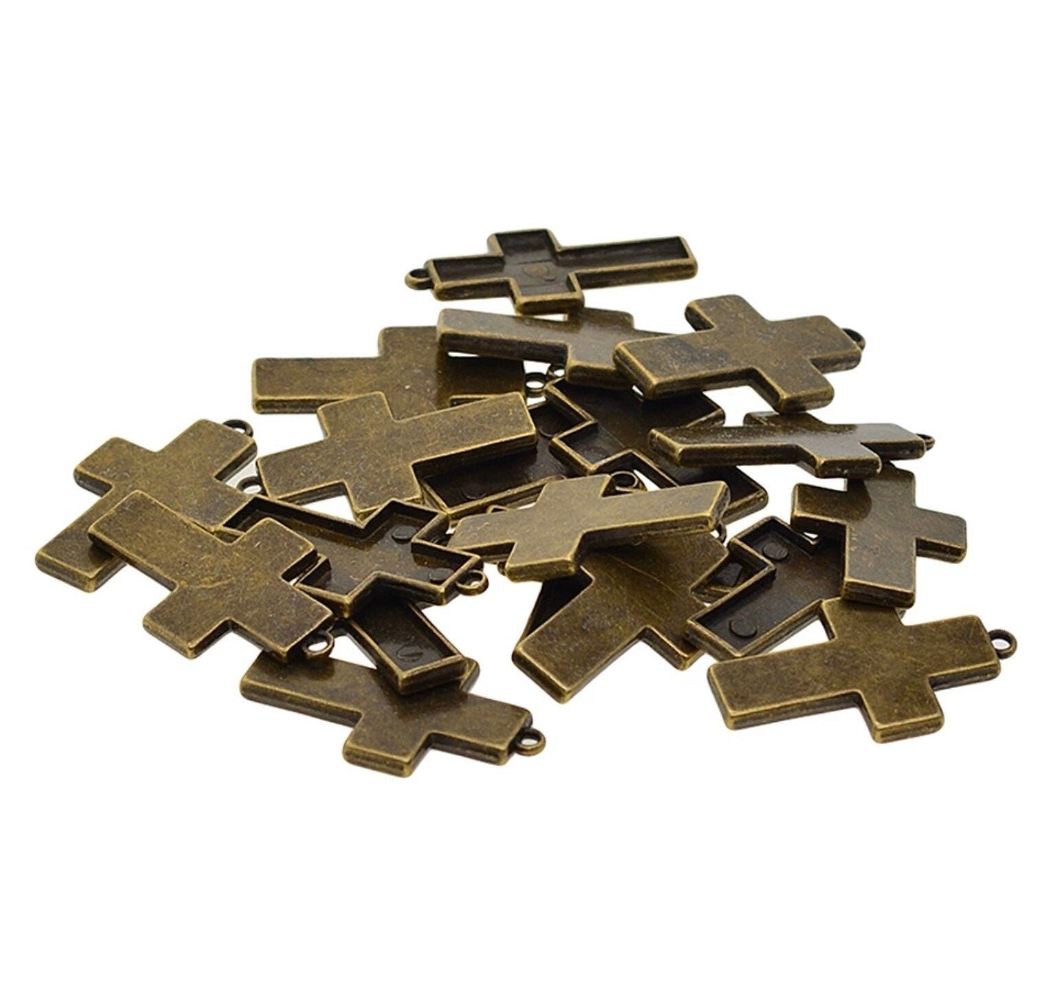12 pieces 32mm Cross Shaped Blank Pendant Base Trays - Perfect Pendants Plus