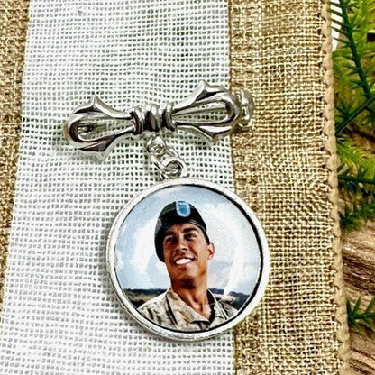 Grooms Boutonnière Photo Charm Pin 20mm Round - Perfect Pendants Plus